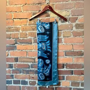 Magenta Silk Satin Stripe Scarf with Blue Black Pattern, by artist Bill Helin